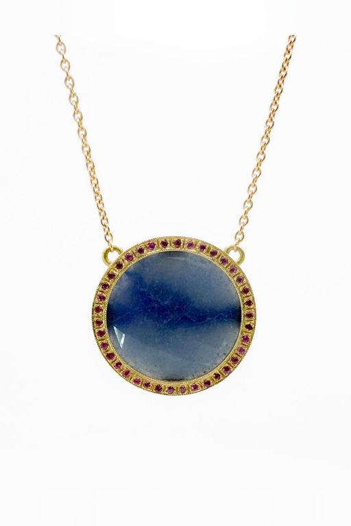 18k Gold Sapphire and Ruby Pendant Necklace