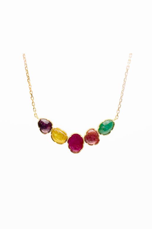 18k Gold Multi-Gem Pendant Necklace