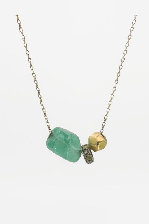 14k Gold Tourmaline and Diamond Pendant Necklace