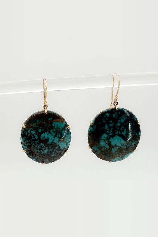 Pair of 14k Gold Turquoise Earrings