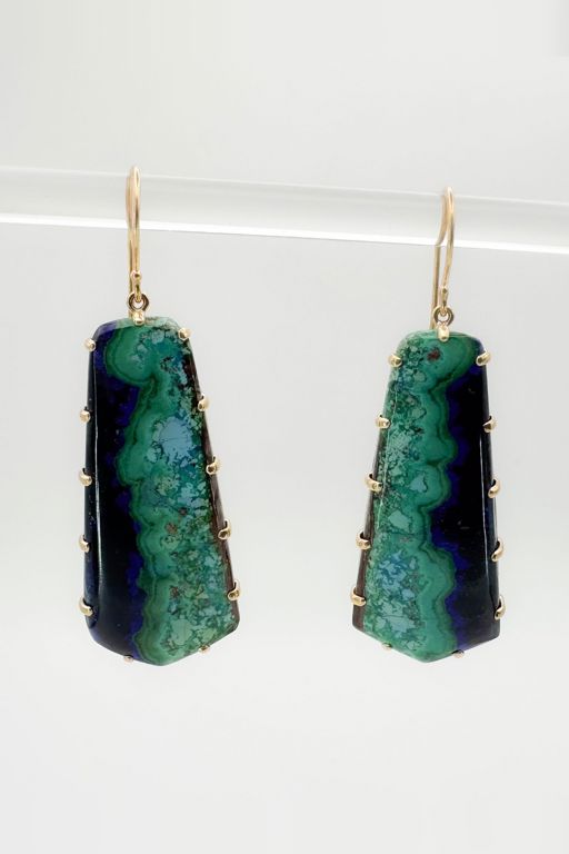 Pair of 14k Gold Azurite Earrings