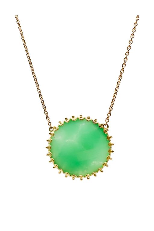 18k Gold Chrysoprase Pendant Necklace