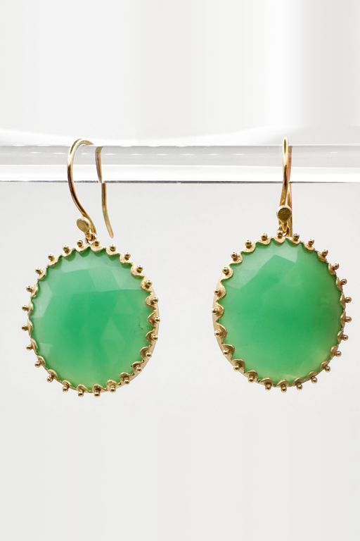 Pair of 18k Gold Chrysoprase Earrings