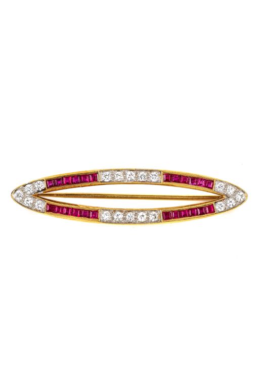 18k Gold Diamond and Ruby Brooch