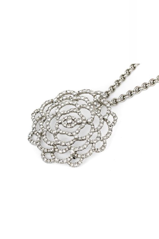Rhinestone Camelia Pendant/Brooch Necklace