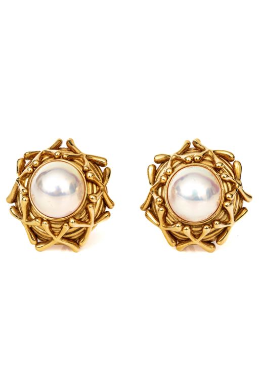 Pair of 18k Gold Pearl Earrings