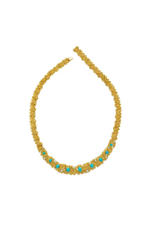 18k Gold Turquoise and Diamond Necklace