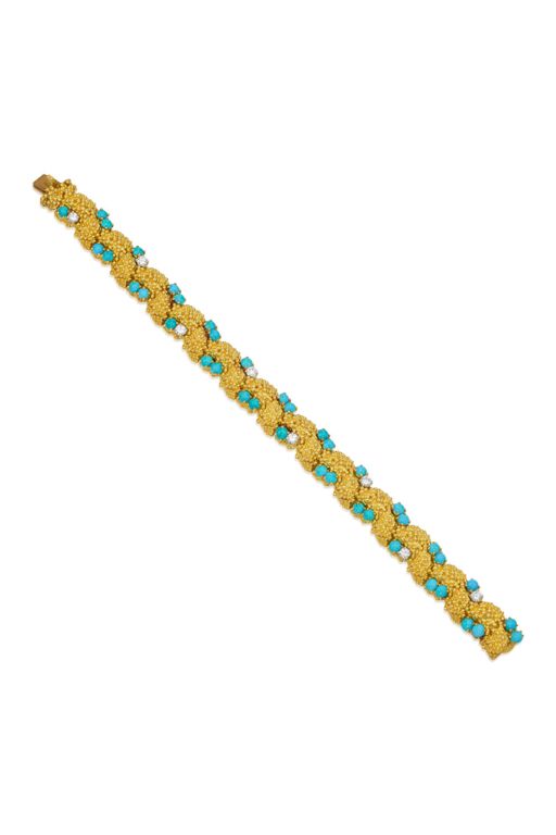 18k Gold Turquoise and Diamond Bracelet