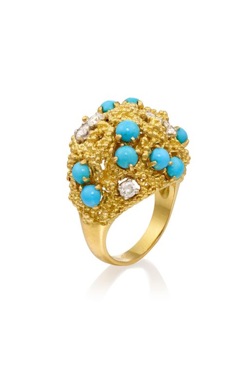 18k Gold Turquoise and Diamond Ring