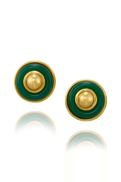 Pair of 18k Gold Chalcedony Earrings
