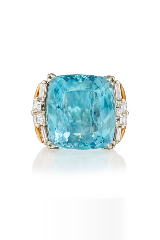 18k Gold Aquamarine and Diamond Ring