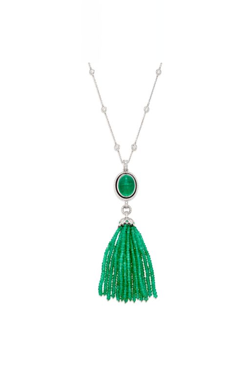 18k Gold Emerald and Diamond Pendant Necklace