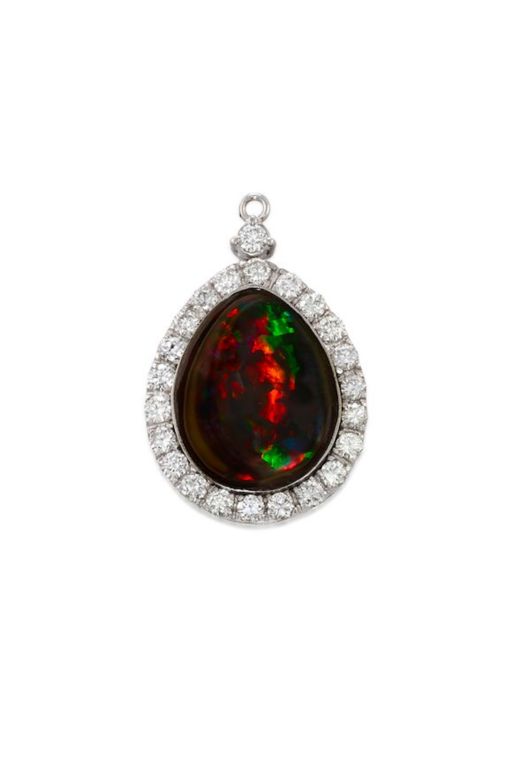 14k Gold Opal and Diamond Pendant