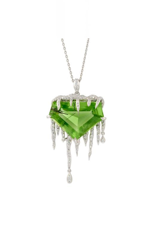 Platinum Peridot and Diamond Pendant Necklace