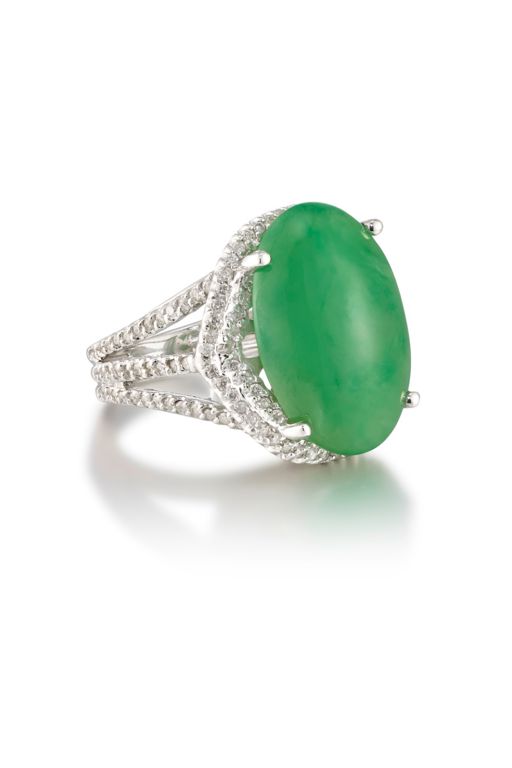14k Gold Jade and Diamond Ring