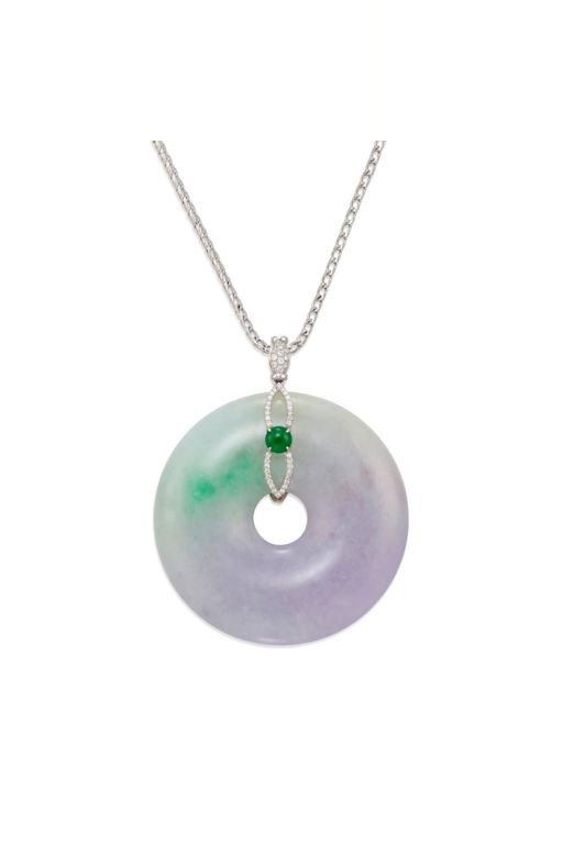 18k Gold Jade and Diamond Pendant Necklace