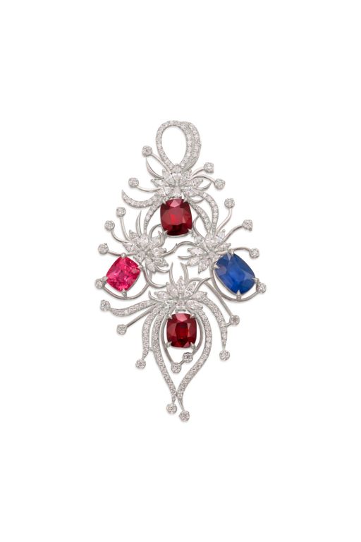 Silver Spinel, Sapphire and Diamond Pendant