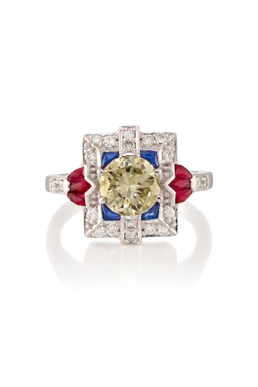 18k Gold Diamond and Multi-Gem Ring