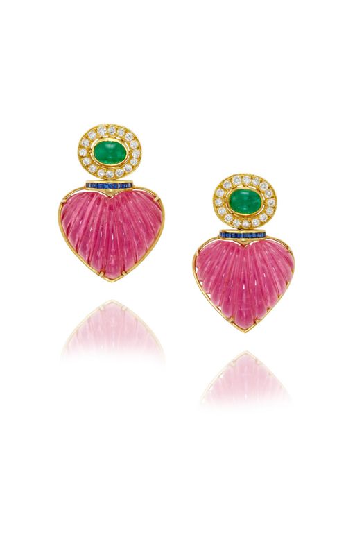 Pair of 18k Gold Multi-Gem Earrings