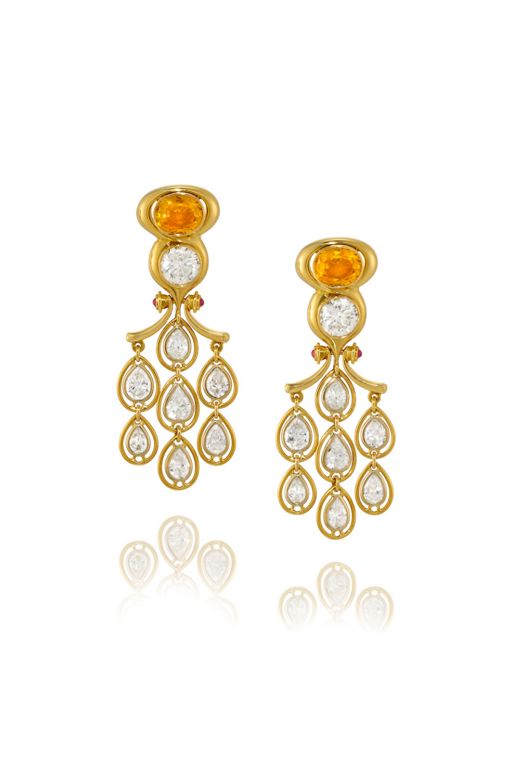 Pair of 18k Gold Multi-Gem Earrings