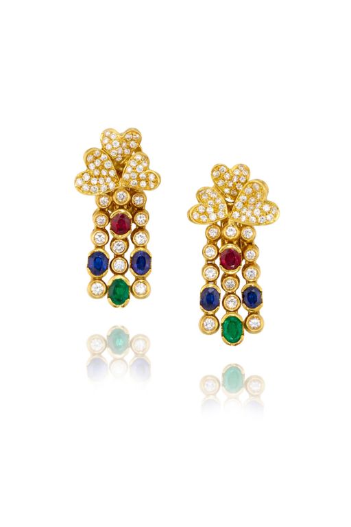 Pair of 18k Gold Multi-Gem Earrings