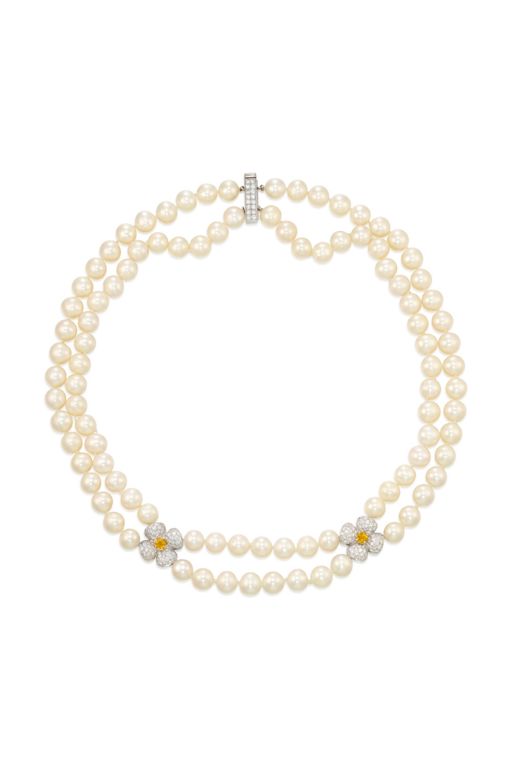 18k Gold Pearl, Sapphire and Diamond Necklace