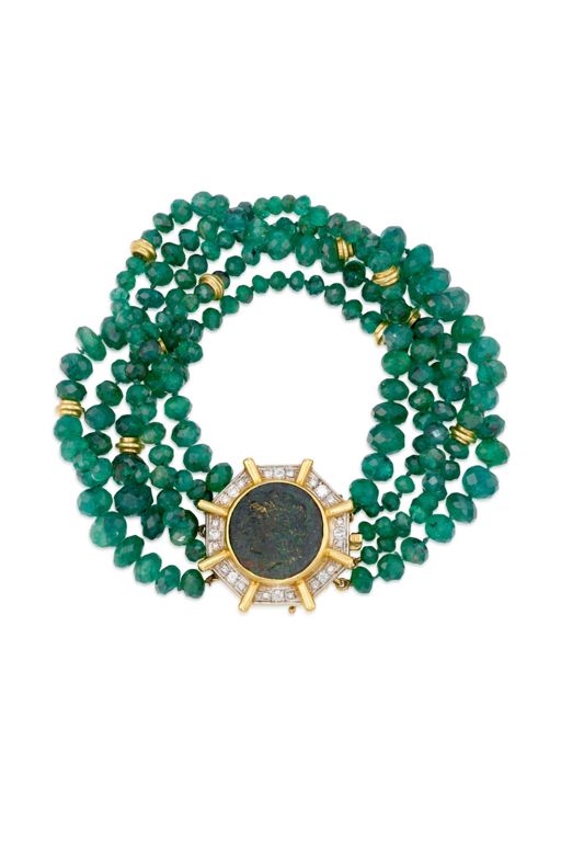 14k Gold Emerald and Diamond Bracelet