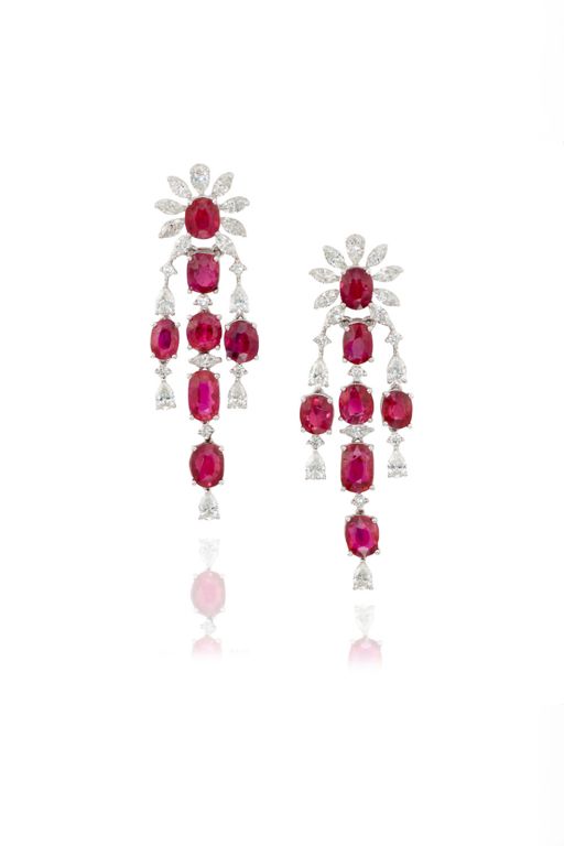 Pair of Platinum Ruby and Diamond Earrings
