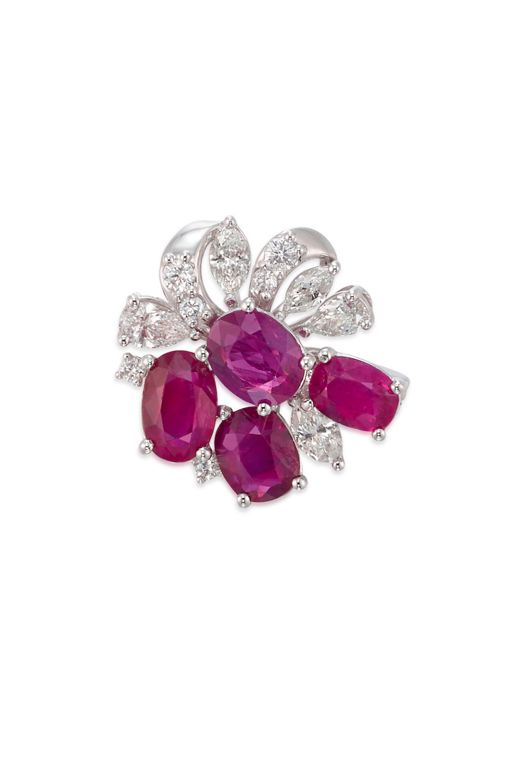 Platinum Ruby and Diamond Brooch
