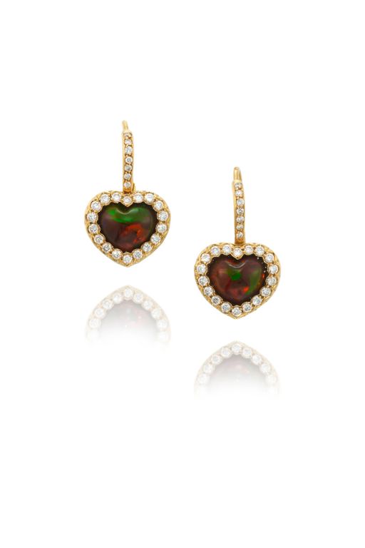 Pair of 18k Gold Opal and Diamond Earrings