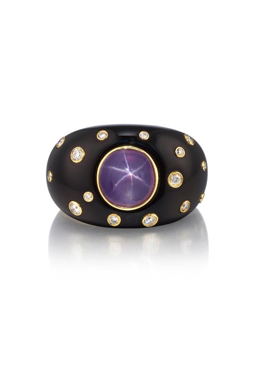 14k Gold Sapphire, Onyx and Diamond Ring