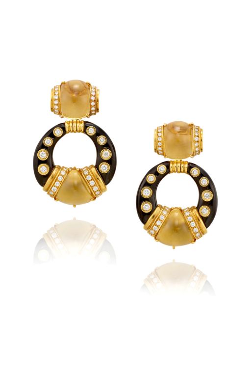 Pair of 18k Gold Multi-Gem Earrings
