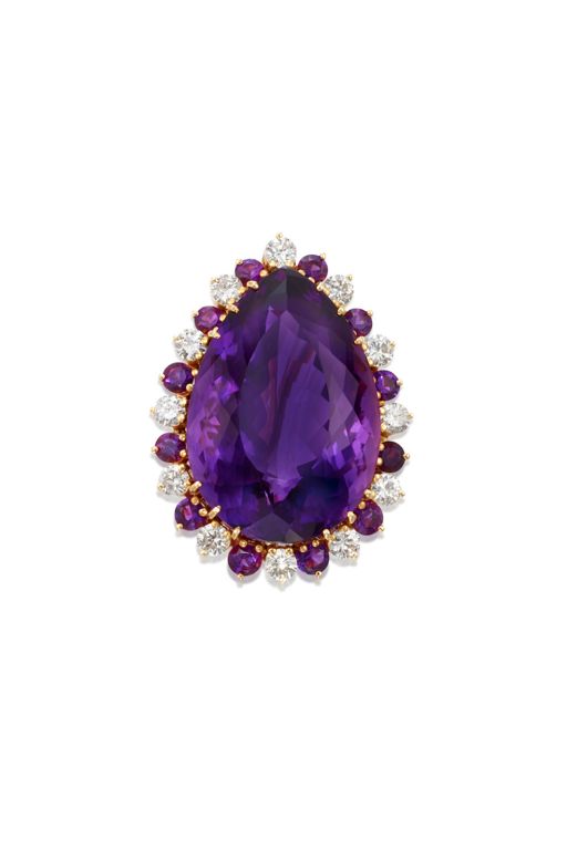 14k Gold Amethyst and Diamond Pendant/Brooch