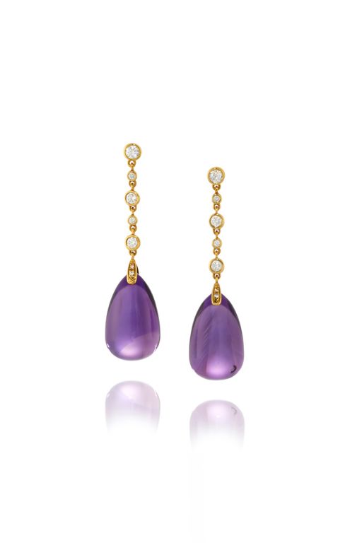 Pair of 18k Gold Amethyst and Diamond Earrings