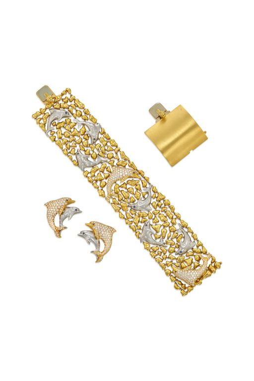 18k Gold, Platinum Multi-Gem Jewelry Set