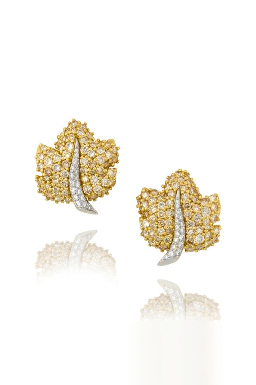 Pair of 18k Gold, Platinum Diamond Earrings