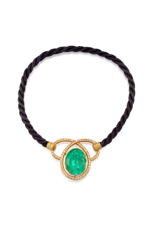 18k Gold Emerald and Diamond Pendant Necklace