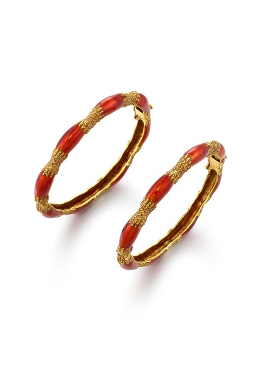 Two 14k Gold Enamel Bracelets