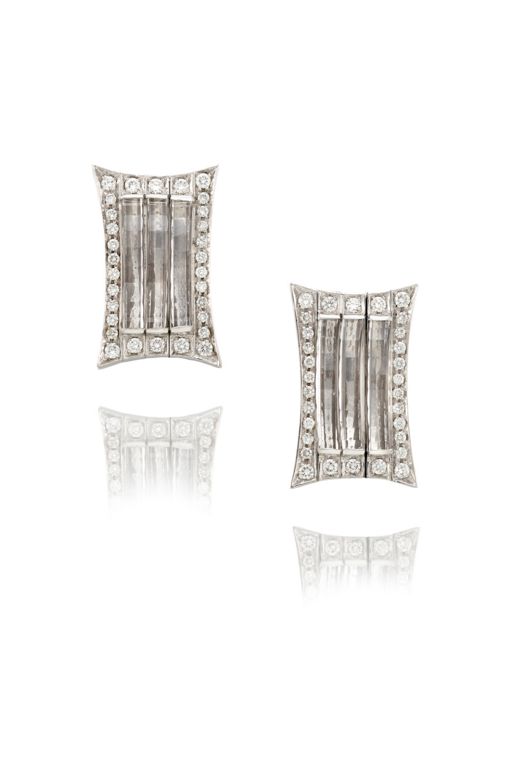 Pair of 18k Gold Crystal and Diamond Earrings