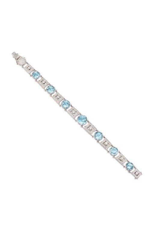18k Gold Aquamarine and Diamond Bracelet