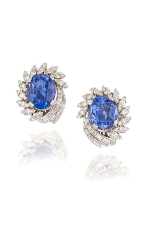 Gold Sapphire and Diamond Earrings