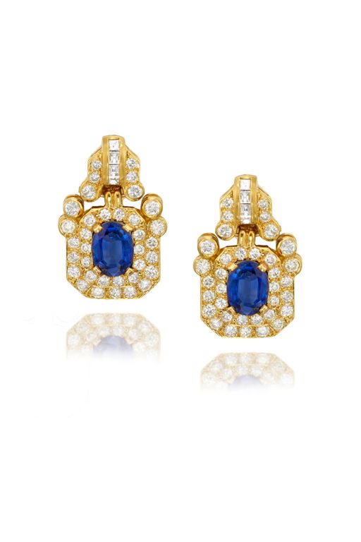 Pair of 18k Gold Sapphire and Diamond Earrings