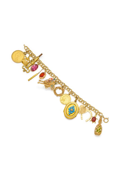 12k Gold Multi-Gem Charm Bracelet
