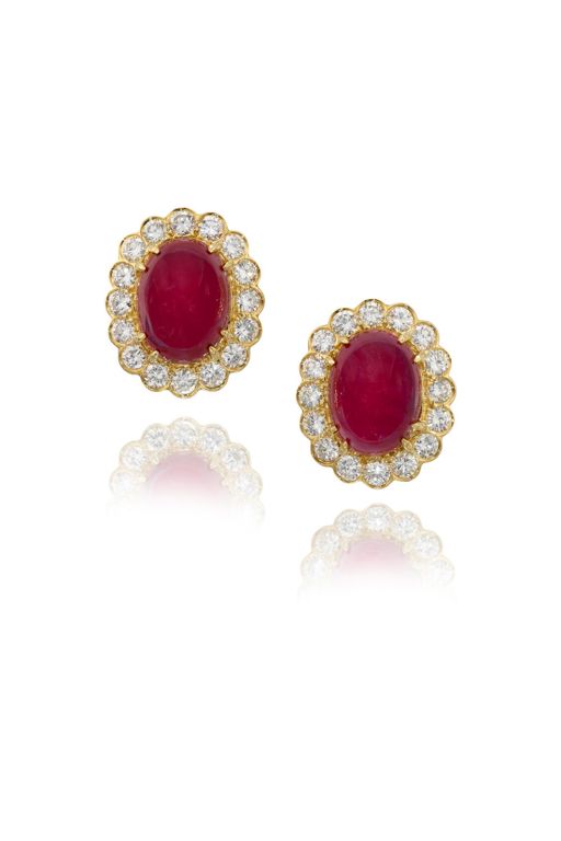 Pair of 18k Gold Ruby and Diamond Earrings