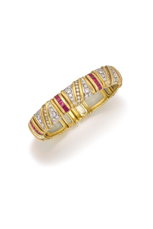 18k Gold Diamond and Ruby Bracelet
