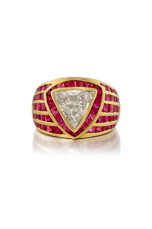 18k Gold Diamond and Ruby Ring