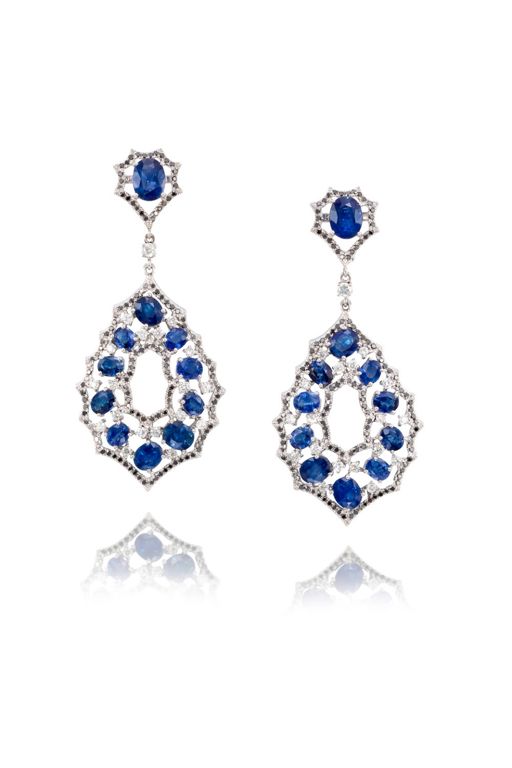 Pair of 18k Gold Sapphire and Diamond Earrings