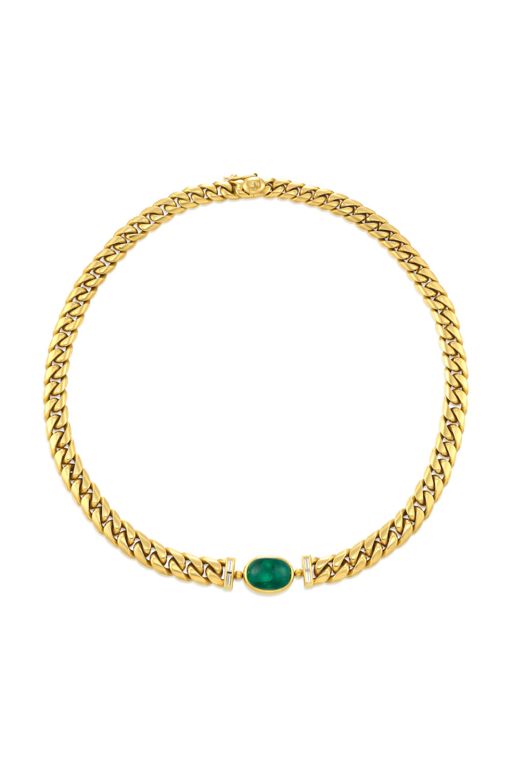 18k Gold Emerald and Diamond Necklace