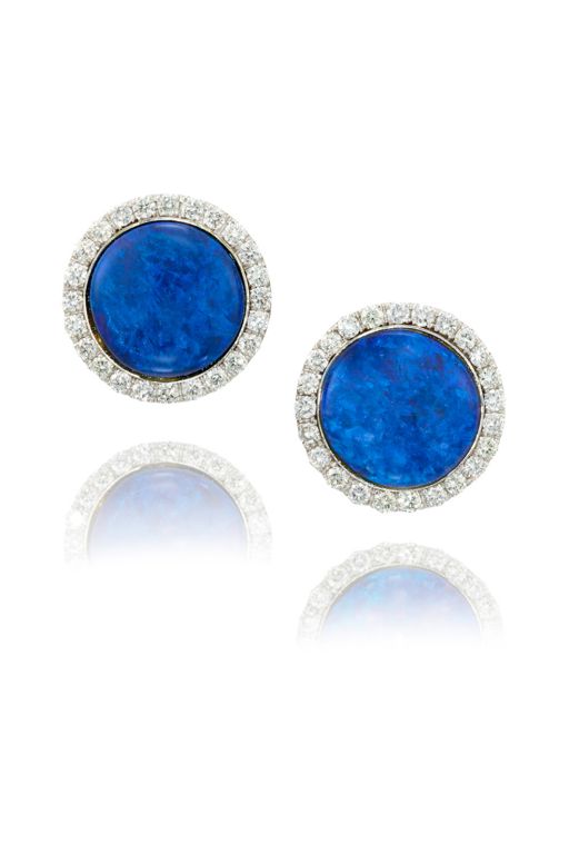 Pair of 14k Gold Opal and Diamond Earrings