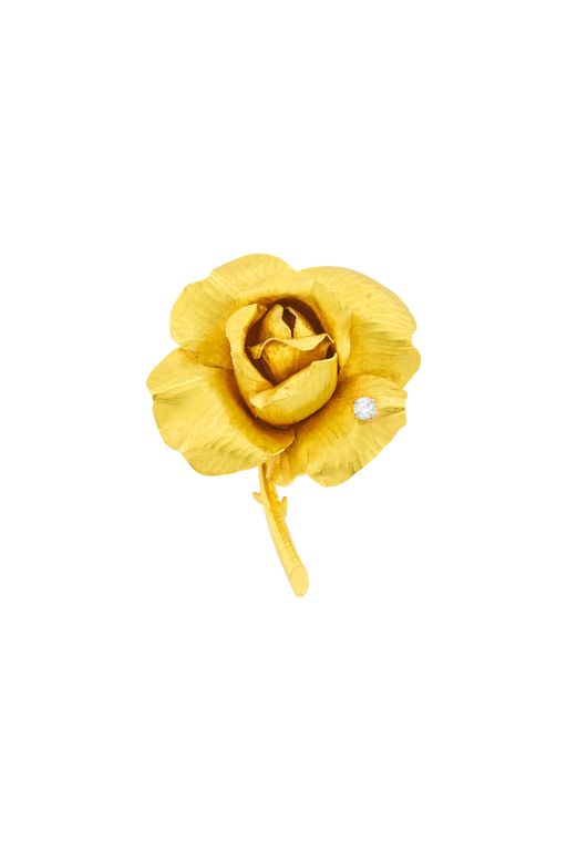 18k Gold Diamond Rose Brooch